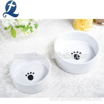 Claw Imprint Decals White Ceramic Pet Bowl